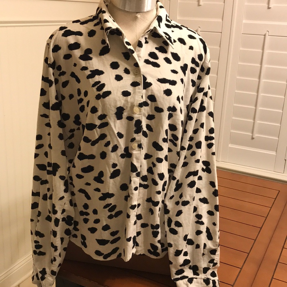 Liz Claiborne button up Blouse; black and white